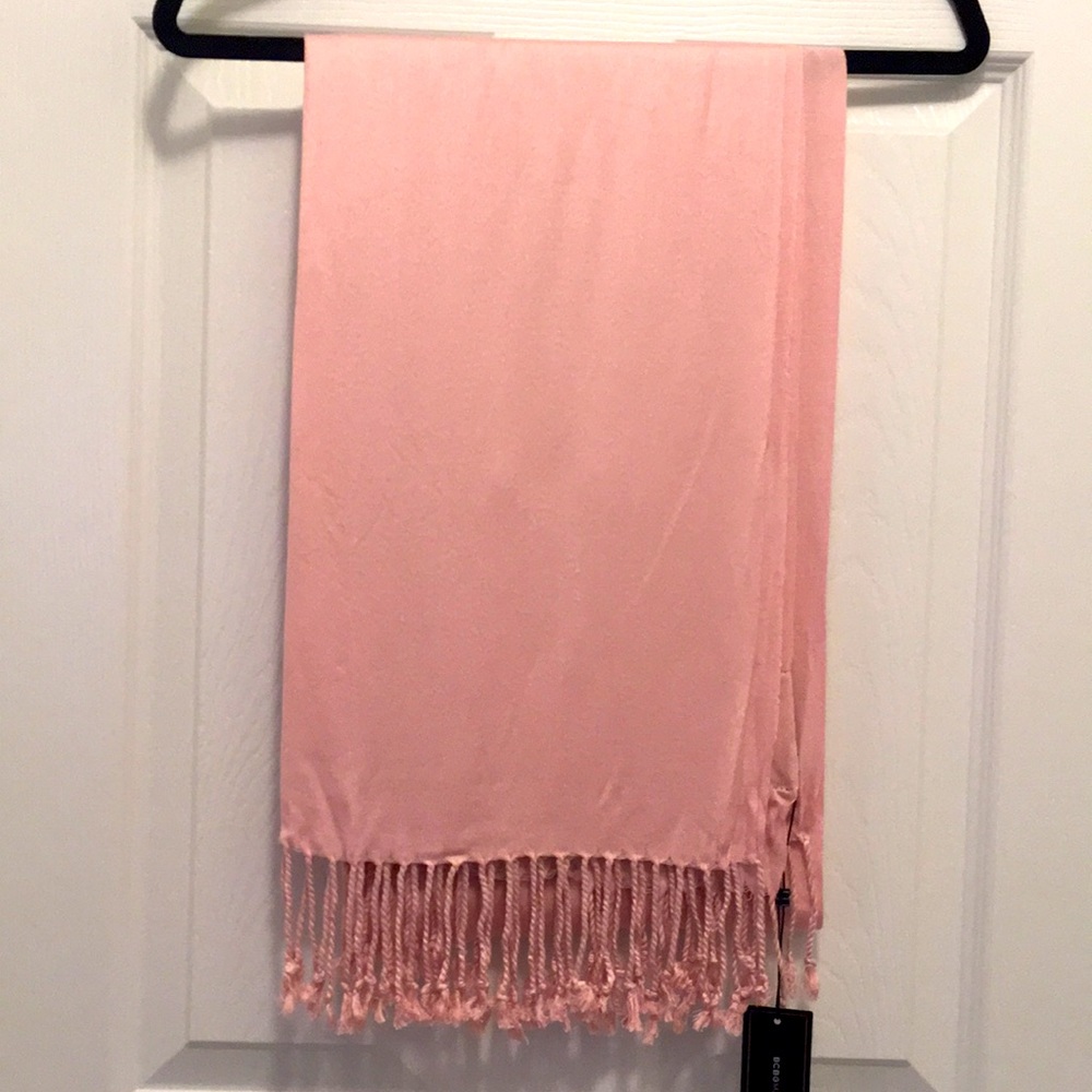 Pink Long Fringed Scarf NWT